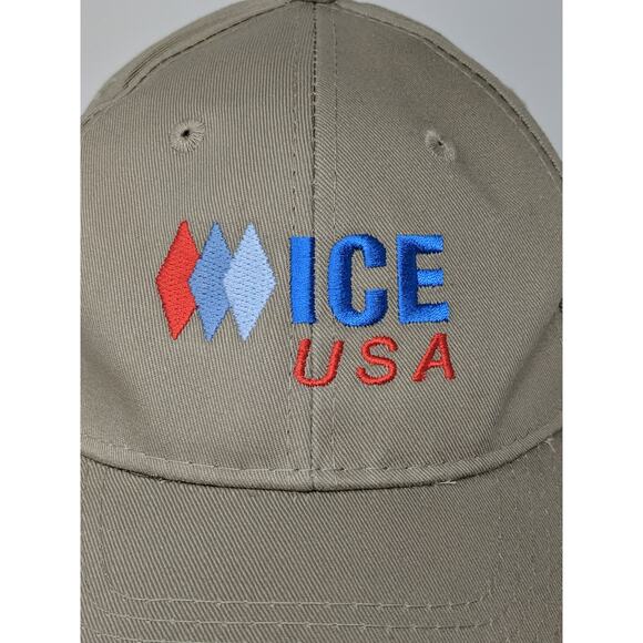 Ice USA Strapback Hat Adjustable Port & Company Embroidered Logo Tan Beige - Picture 3 of 10